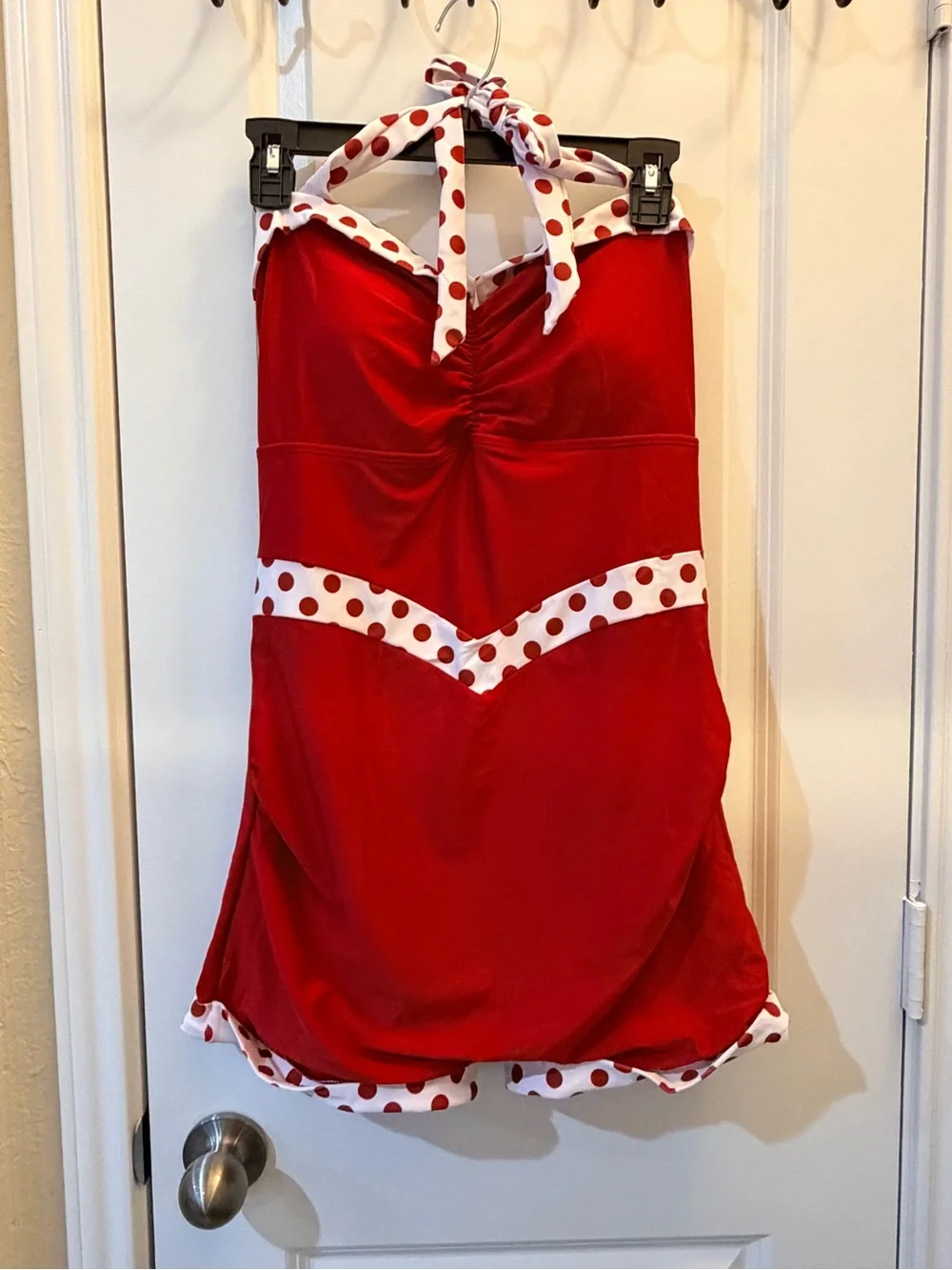 Retro Style 2XL Red Polka Dot Halter One Piece Pinup Swimsuit